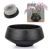 Meiwlong Japanische Ikebana Schale für Stecker Blumenarrangements,Ikebana Keramik Blume Vase Kit(Schwarze Schale)