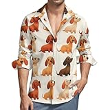 Camisas de manga larga con botones para hombre con estampado de dibujos animados para perros, camisa casual con botones para hombre con bolsillo, Multicolor, S