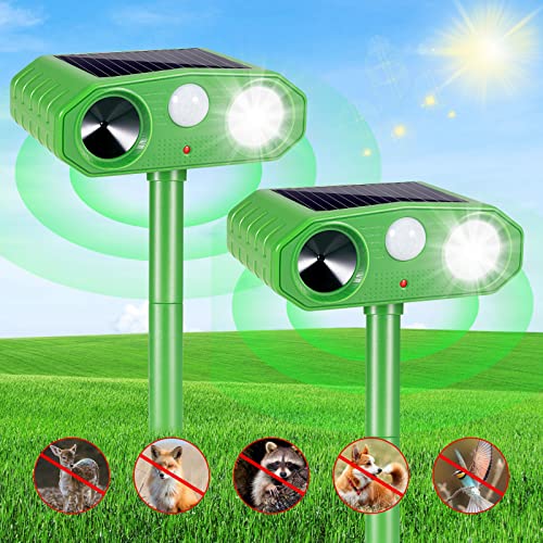 2 Packs Solar Ultrasonic Animal Repeller, Waterproof Deterrent With Pir Sensor, Outdoor Deer Repellent Devices With Explosive Flash Light For Garden Yard Farm-Drive Away Dog-Cat -Rabbit -Fox-Coyotes #TOP15