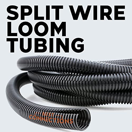 BEST CONNECTIONS 100 Ft – 3/4\" Diameter Split Wire Loom Flex-Guard Convoluted Tubing with 100 Pcs x 4\" Nylon Cable Zip Ties – Protective Split Cable Sleeves/Conduit – Black