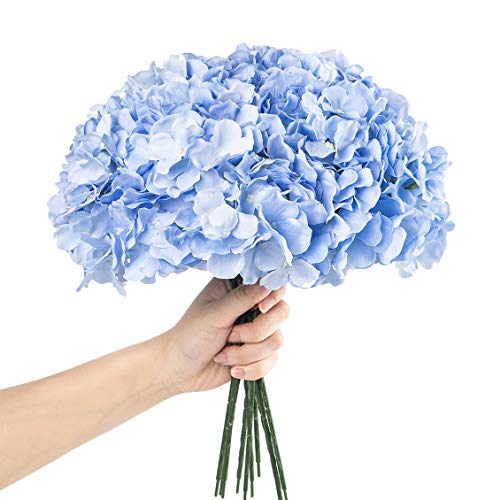 Exoment Silk Hydrangea Heads With Stems,Blue Artificial Flower Heads Diy Wedding Centerpiece Home Party Baby Shower Decor (Blue, 10) #TOP1
