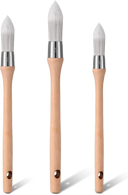 Pointed Synthetic Sash Brush Sash Paint Brushes Sash Brushes Decorating Stainless Steel Ring Arc Top Brush for Painting, Cutting in Windows, Doors, Profiles with Oil and Water Based Paints, 3 Packs