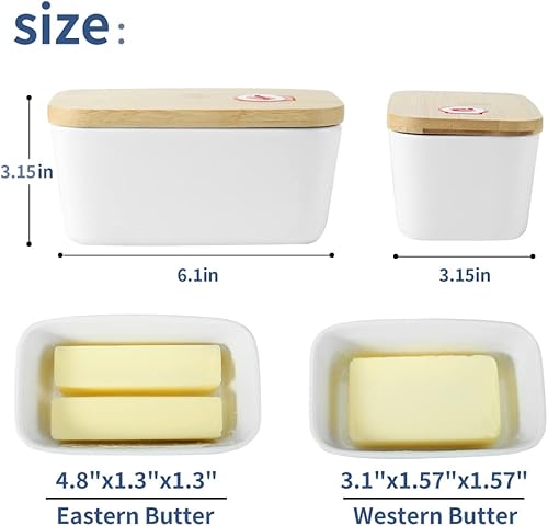 Miniatura 3 de HAPPY KIT Mantequera grande de cerámica con tapa de bambú para encimera de cocina mesa de comedor decoración de cocina y accesorios para regalos de