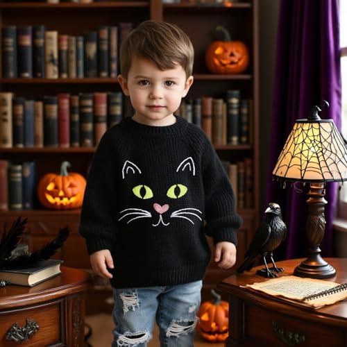 Baby Boy Girl Halloween Clothes Sweater Cat Long Sleeve Crewneck Knit Sweatshirt Toddler Pullover Halloween Outfit3