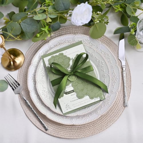 Image of Double Face Moss Green Satin Ribbon 5 /8 inch X 50 Yards Polyester Moss Ribbon for Gift Wrapping Very Suitable for Weddings Party Invitation Decorations and More