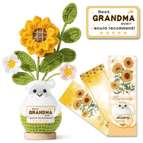 Sunwuun Muttertagsgeschenk für Oma von Enkelin, Enkelkindern, Enkelkindern, emotionale Unterstützung, Häkelplüsch, handgefertigt, positiv, gehäkelt, Sonnenblume, Geschenk für Oma, Geburtstag