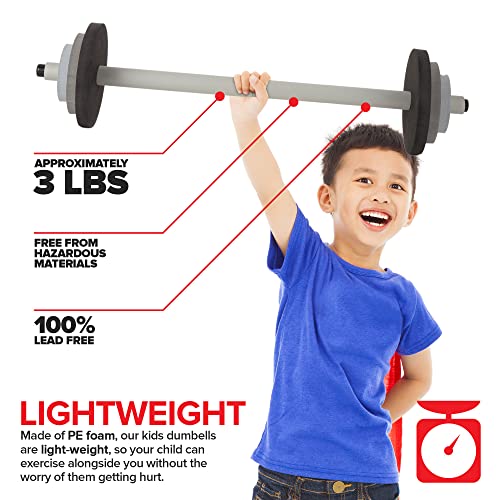 Modern Innovations Kids Barbell Weight Set (10 Pack), Toy Workout Equipment for Toddlers, Fun and Fitness Exercise Weights (Black and Gray)