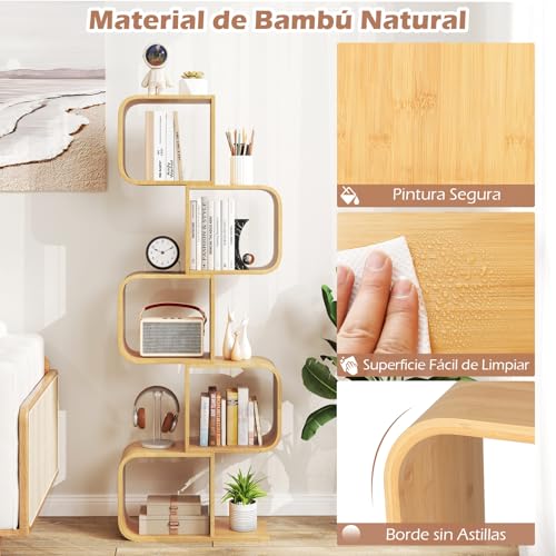 Estantería de bambú decorativa con diseño geométrico premium para salón 7