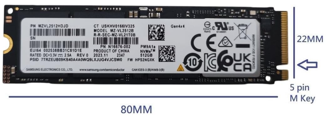 Samsung SSD 512 GB PM9A1a PCIe Gen 4.0 x4 M.2 PCI-e NVME interno unità a stato solido, fattore di forma 2280 chiave M, compatibile con laptop desktop Gen4, MZ-VL2512B, fino a 6900MB/s - OEM BULK