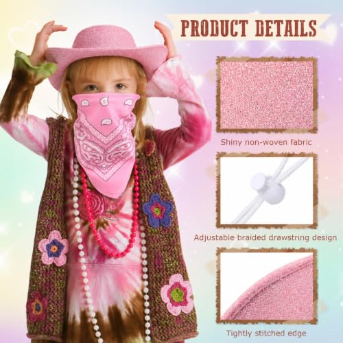 Image of Coume 24 Pieces Cowboy Hats and Bandanas, Glitter Pink