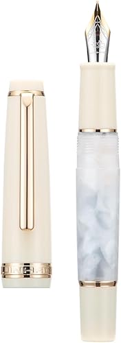 Jinhao 82 Mini pluma estilográfica acrílica, punta mediana iridio con convertidor de tinta, mini bolígrafo de viaje blanco nieve de bolsillo corto