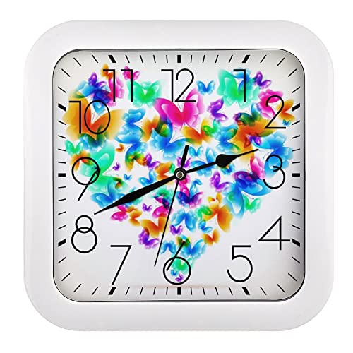 Pendule Murale Silencieuse Papillon 26x26cm pour Décoration de Maison et Bureau