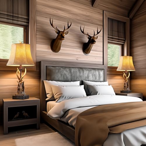 Bowobo Antler Table Lamps Set Of 2 With Usb A+C Ports For Bedroom Farmhouse Deer Rustic Bedside Lamps With Faux Leather Bell Shade For Living Room End Table Hunting Themed Cabin Lamp Pull Chain thumb #5