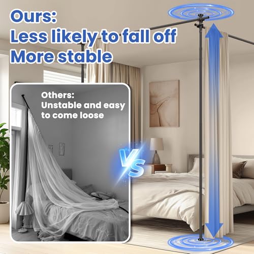 Image of Room Divider No Drill Tension Curtain Rods Wall Divider for Room Separation (W) 35-200inx(H) 43-120in Adjustable, Heavy Duty Partition Space Separator Freestanding Tension Curtain Stand, Black
