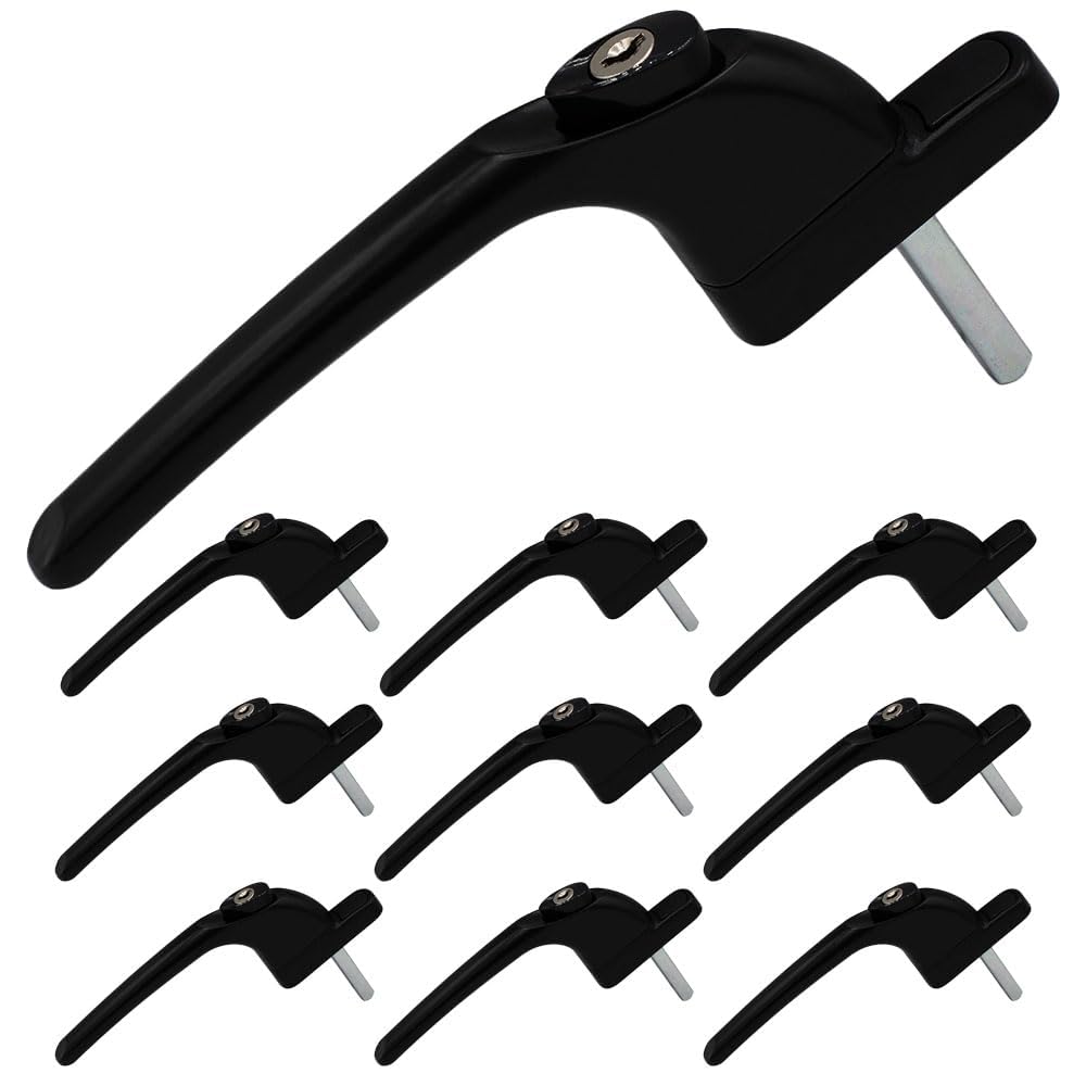 SHIELD HARDWARE uPVC Universal Window Handle Inline Locking Espag Double Glazing Pack of 10 Black 10mm