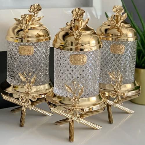 Big Size Gold Glass Canister Set For Kitchen, Spice Jars, Tea Sugar Coffee Canister, Cookie & Candy Jar #TOP28