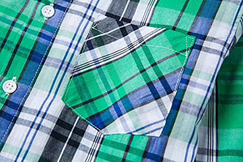Tronjori Boy's Long Sleeve Button Down Woven Shirt(10,Green Black) #TOP4