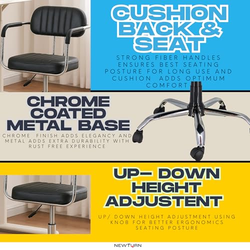 Image of NEWTURN Swift Study & Work from Home Office Chair with Fully Metal Frame, Fixed Handles & Up /Down Heigh adjustments, 1 Years Parts Replacement Warranty Best for Shops, Library, WFH,