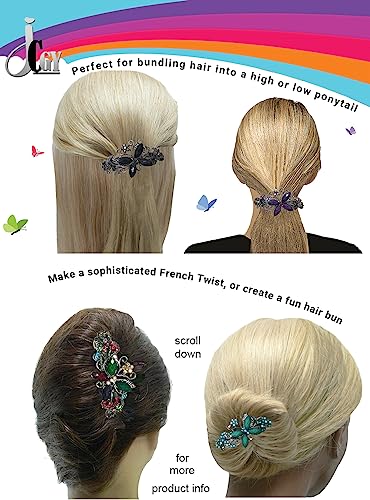 Set Of 2 Butterfly Barrettes Sparkly Crystals Colorful Beads 0053-2Purpleow #TOP7