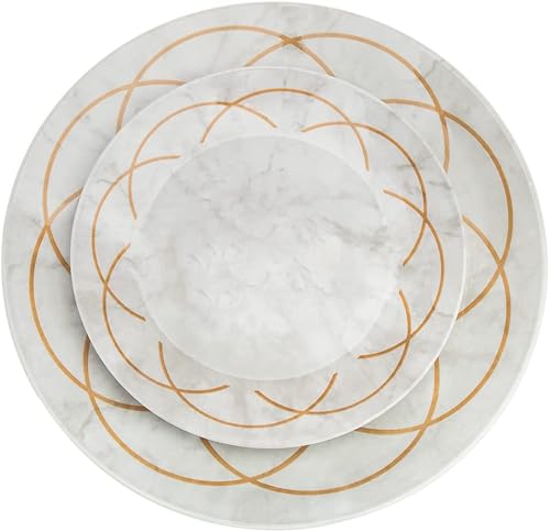 Miniatura 3 de Godinger Juego de vajilla, 4 platos llanos, 4 platos de ensalada y aperitivo y 4 cuencos de sopa, juego de 12 piezas, colección Rotolo