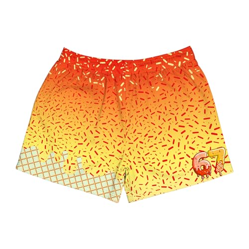 Ice Cream Drip Shorts Boy Funny Six Seven 6 7 Meme Elastic Waist Shorts Ice Cream Baseball Preppy Track Short Pants (US, Alpha, One Size, Regular, 6-7 Years, Orange)