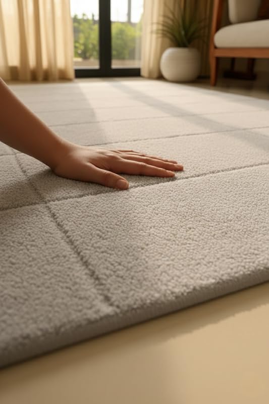 Hand-Tufted Wool Area Rug – Contemporary Geometric Grid Design, Elegant Rugs for Living Room, Bedroom, Dining Space & Entryway 8 x 12 Feet Light Grey