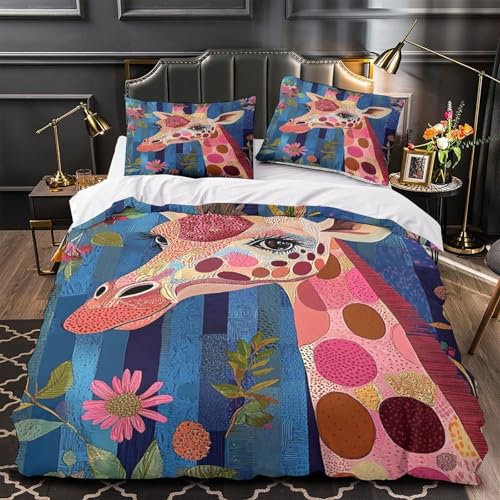 Housse de couette microfibre girafe 3D anti-tache drap de lit double - 2