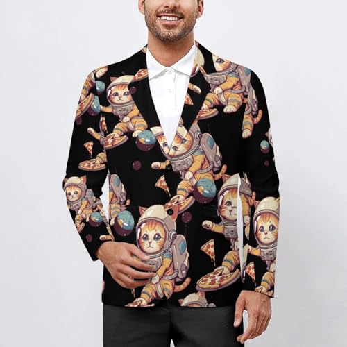 Funny Cat Flying A Pizza Astronaut Men's Suits Dress Business Formal Suit Print Jackets Coat for Wedding Party2