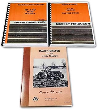 Service Repair Parts Catalog Operators Manual Set for Massey Ferguson to 35 Diesel Tractor Owners Shop Book