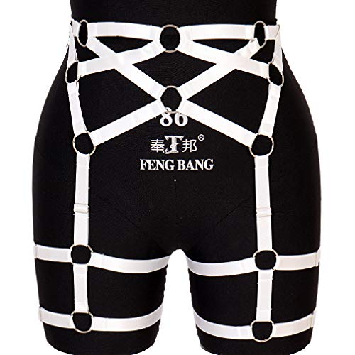 Woman Body Harness Garter Belt Punk Gothic Leg Harness Cage Dance Underwear Accessories (White)