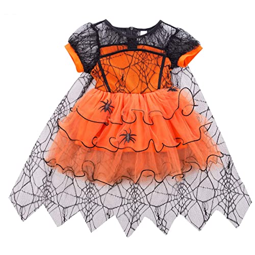 PDYLZWZY Costume d'Halloween pour bébé et fille - En tulle - Robe de bal - Cape en dentelle - Vampire - Orange - 12-18 m, Orange, 12- 18 Mois Cover
