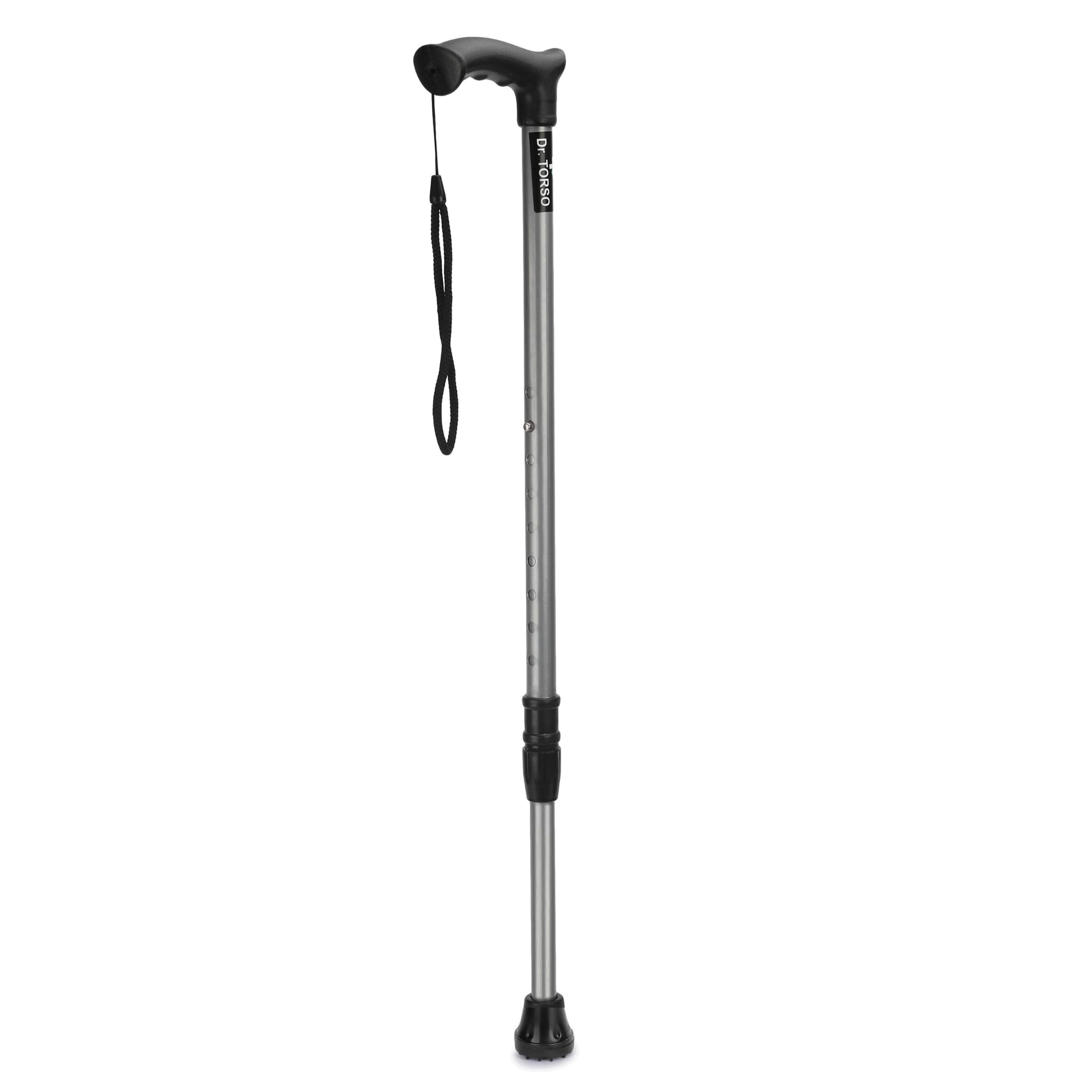 Walking Stick with Adjustable Height | Strong Mild-Steel Body for Patients, Old People or Physically Challenged (Silver)