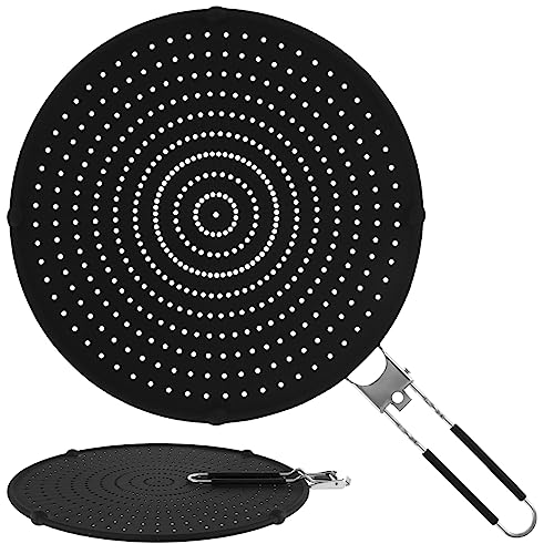 Foribyw Silicone Splatter Screen 32cm Multipurpose Cooking Splatter Cover with Foldable Handle Heat Resistant Pan Cover Guard Draining Board Cooling Mat