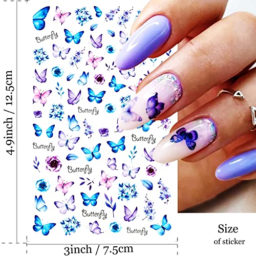 Bihrtc 15 Sheets Butterfly Nail Stickers Spring Floral Flower Self-Adhesive Nail Art Decals Diy Nail Art Supplies For Women Girls Nail Art Decorations Supplies Nails Manicure Decor #TOP4