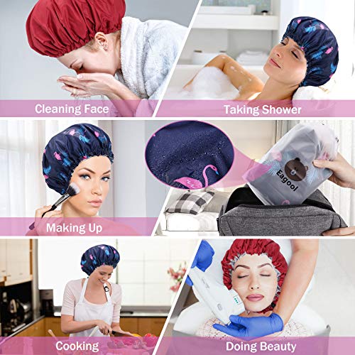 2 packs douchekap, extra grote en verstelbare en dubbellaagse waterdichte haarkap voor vrouwen, waterdichte buitenkant… - Image 3
