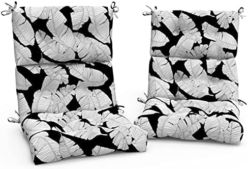 TWLEAR Outdoor High Back Patio Chair Cushions, Tufted Rocking Chair Cushions, Adirondack Cushions for Garden Porch Home Office Chair Use, 44” x 22” x 4”, 2 Pack, Black Lush Leaves