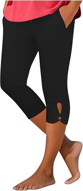 LRMQS Capri Pants for Women Summer Stretch Tummy Control Workout Leggings with Pockets Plus Size Athletic Gym Yoga Pant