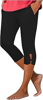 Capri Pants for Women Summer Stretch Tummy Control Workout Leggings with Pockets Plus Size Athletic Gym Yoga Pant