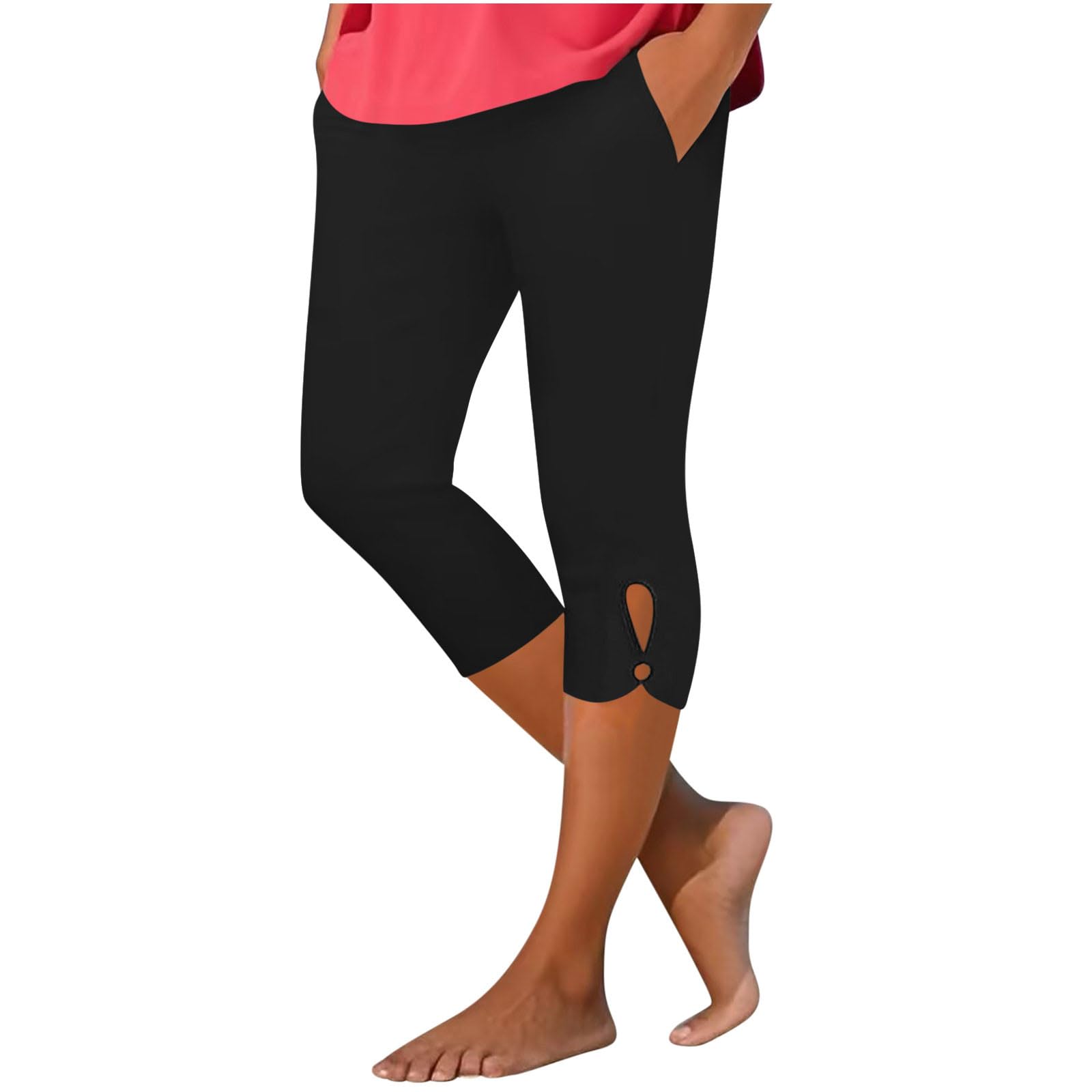 3/4 Leggings Femme,Taille Haute Doux Corsaire Pantacourt Elastique Grandes Tailles Leggins Short de Sport Capri Opaque Legging pour Salle Yoga Court en Tissu Pantalon d'Été Activewear Trois-Quarts