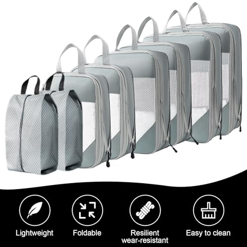 Compression Packing Cubes, 8 PCS Zhwidnerso Extensible Packing Organizer Bags for Suitcase Backpack Travel Luggage, Lightweight Travel Essentials Bag Organiser Clothes Shoes Storage Bags (Gray, 8 pcs) - Image 6