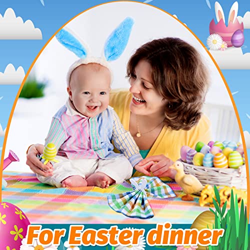 24 Pcs Easter Dinner Napkins Cloth And Wooden Bunny Napkin Rings Set Pastel Buffalo Checks Cloth Napkins Gingham Easter Napkins Cotton Easter Ear Napkin Rings Buckles Holders Spring Party Table Decor #TOP5