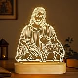 Lightzz Jesus Night Light, Jesus and Lamb Christian LED Lamp with Wooden Base Warm Glow, Spiritual Pastor Appreciation Gifts for Religious Women Men