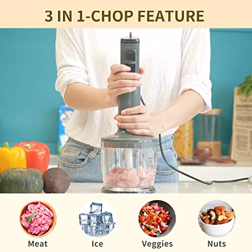 La Reveuse Immersion Hand Blender, 3 in 1, 300 Watts 2 Speeds Multi-purpose with Whisk,Mixing Beaker,Food Chopper Grinder attachments - Image 6