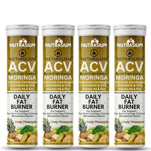 Image of Nutrasium ACV Moringa Metabolism Plus | Apple Cider Vinegar Effervescent Tablet | Added L-Carnitine & Garcinia Combogia Extract | For Supports Weight Loss, Control Cravings, Convert Fat Into Energy, Boost Energy & Immunity | 60 Tablets Pineapple