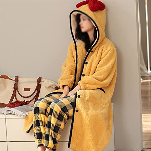 Vêtements de nuit pour femmes pyjama d'hiver ample à capuche jaune XL