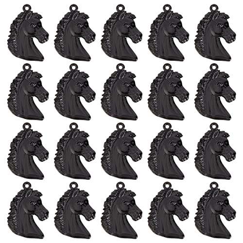 SUNNYCLUE 1 Box 30Pcs Horse Charms Horses Charms Horse Head Charm Animal Big Black Charm Equestrian Western Cowboy Flat Large Charms for Jewellery Making Charms Necklace Keychain DIY Craft Supplies