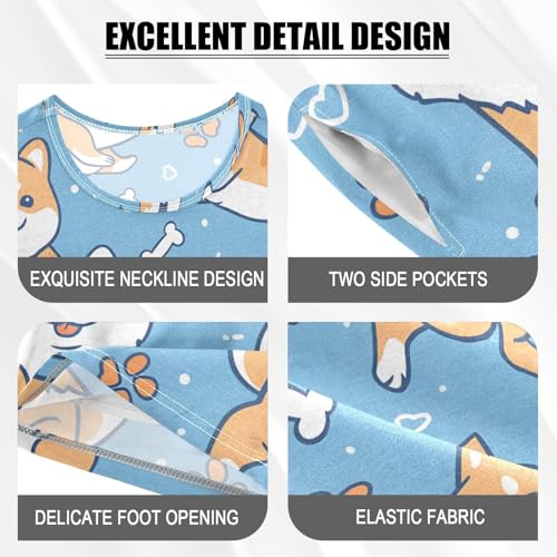 ALAZA Puppy Dog Paw Print Bones Blue Pajamas Short Sleeve 2 Piece Sleepwear Top and Bottom Pajama Set Unisex4