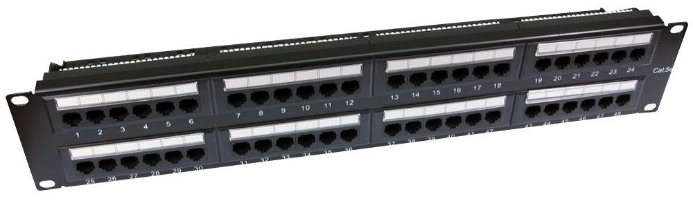 Patch Panel, CAT 5E, 2U, 48 porte, Connettori per pannelli patch, Qtà X 1