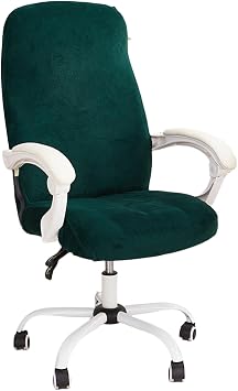 Velvet Office Chair Cover Stretchable Universal Chair Seat Covers with Zipper High Back Chair Cover Soft Removable Office Chair Cover -Dark Green-Small