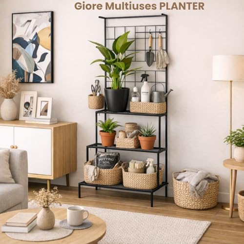 Image of Giore 4-Tier Plant Stand with Premium Black Finish, Large Indoor & Outdoor Living Room, Balcony & Patio, Flower Pot Display Shelf, Home Dcor, Plant stand For Balcony